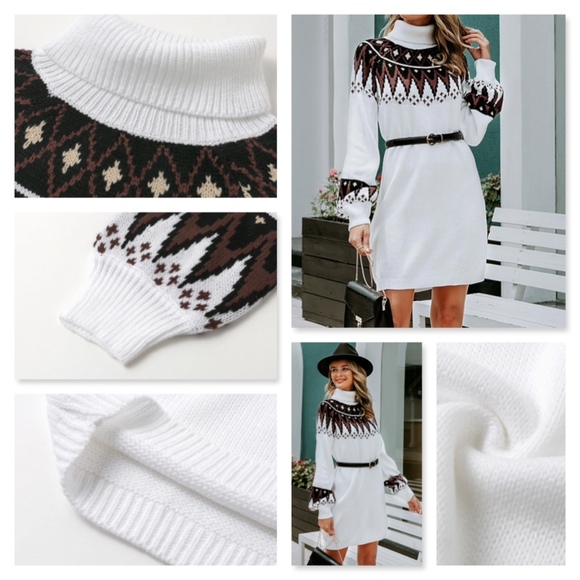 Turtleneck Boho Tunic Sweater Dress Aztac Tribal - Picture 7 of 9